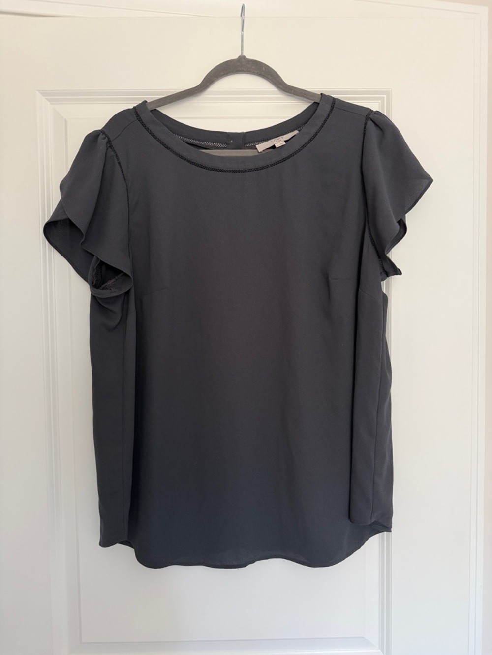LOFT Dark Gray Flutter Sleeve Top